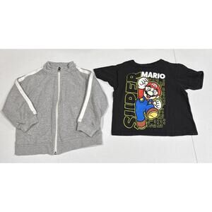 Lot of 2 Hanna Andersson Gray Full Zip Sweater & Black Super Mario Tee Boy Sz 4